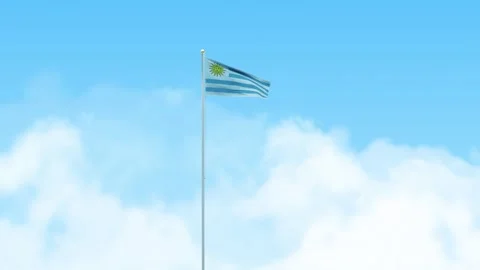 Uruguay Flag 3D Render Animation Waving on Pole with Blue Sky Video stock 332963385