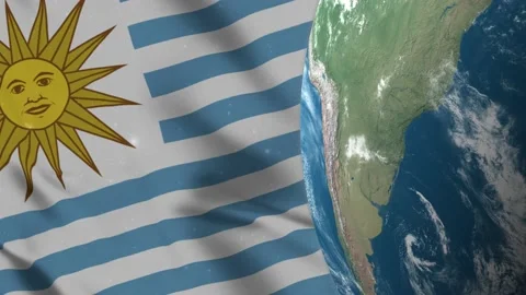Uruguay Flag and Uruguay Map on Earth Globe 4K Stock Footage 220785270