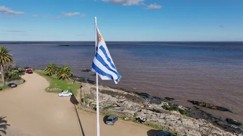 Uruguay Flag at Bastión de San Pedro Colonia del Sacramento Stock Footage 344041506