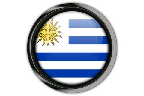 Uruguay flag in the button pin Isolated on White Background Foto stock