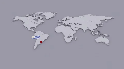 Uruguay Flag on Extruded World Map Stock Footage 346317437