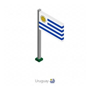 Uruguay Flag on Flagpole in Isometric dimension. Stock Illustration