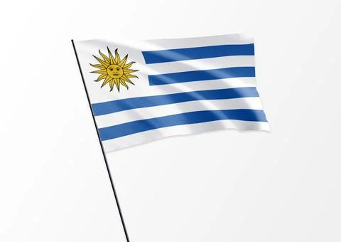 Uruguay flag flying high in the isolated background Uruguay independence day Stock Illustration