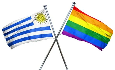 Uruguay flag with rainbow flag, 3D rendering Illustrazione stock