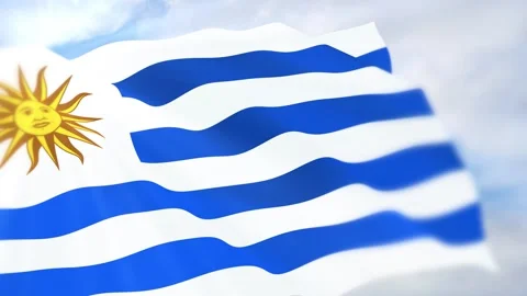 Uruguay Flag Seamless Loop 4k 60fps on Sky Background Stock Footage 340621288