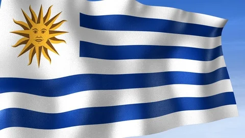 Uruguay Flag - Set of 3 Angles with Masks [3WaveSeries] Stock Footage 102770109