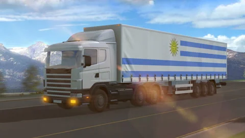 Uruguay flag shown on the side of a large truck Stock Footage 122106979