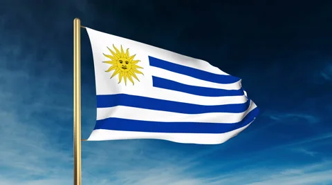 Uruguay flag slider style. Waving in the win with cloud background animation Video stock 48636191