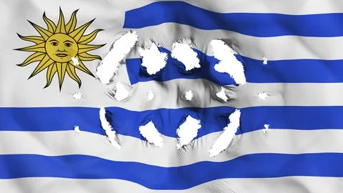 Uruguay flag with a small hole, white background, 3D rendering Stock Illustration