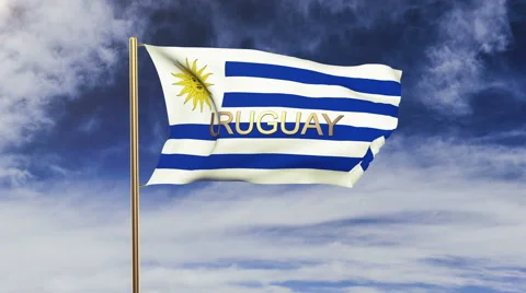 Uruguay flag with title waving in the wind. Looping sun rises style.  Animation Stock Footage 48636358