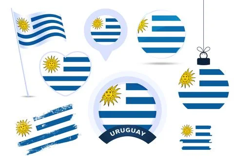 Uruguay flag vector collection. big set of national flag design elements in d Illustrazione stock