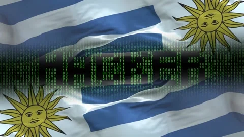 Uruguay flag - Waving flag on matrix binary code background Stock Footage 321420716