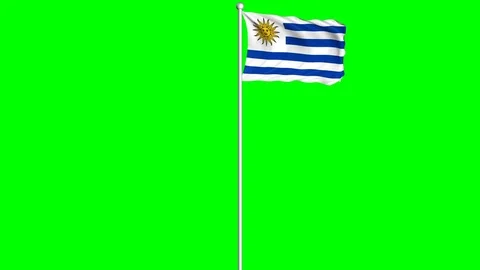 Uruguay Flag Waving Fluttering on Wind Loopable Green Blue Screen Matte Stock Footage