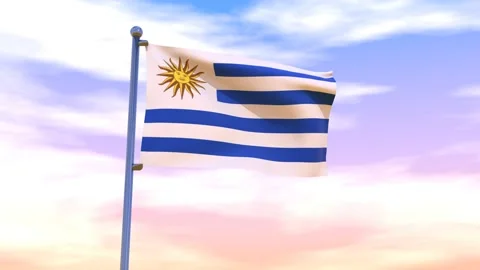 Uruguay Flag waving in the high wind Stock Footage 155459387