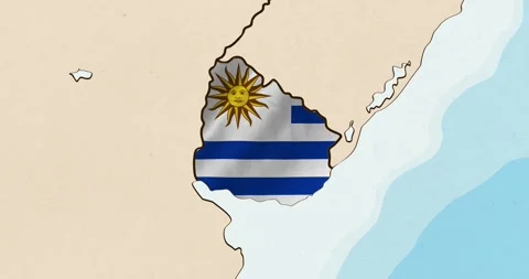 The uruguay flag waving inside the country on a world map Stock Footage 339033484