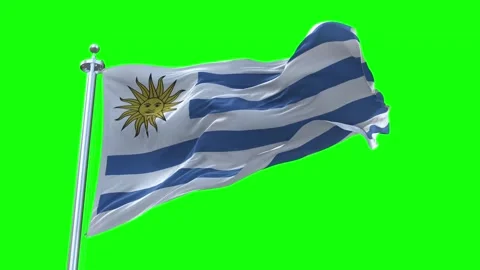 Uruguay Flag Waving in Loopable and Textured green screen background Stock Footage 296875751