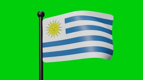 Uruguay Flag Waving in Slow Motion on the green background. 3D Render Flag... Stock Footage 230911854
