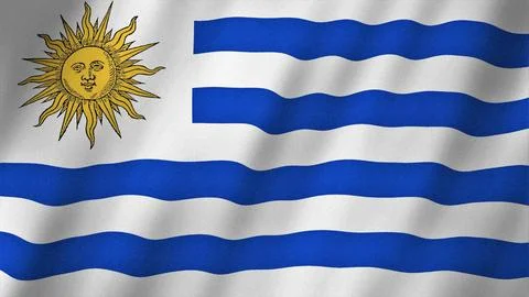Uruguay flag waving in the wind. Flag of Uruguay images Ilustração Stock