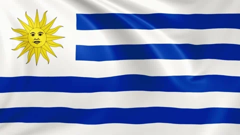 Uruguay flag waving in the wind with high quality texture in 4K Vídeo Stock 130830108