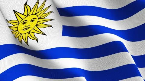 Uruguay flag waving on wind. Stock Illustration
