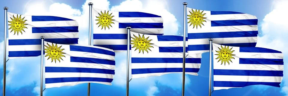Uruguay flags, 3D rendering, on a cloud background Stock Illustration