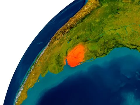 Uruguay on globe Stock Illustration