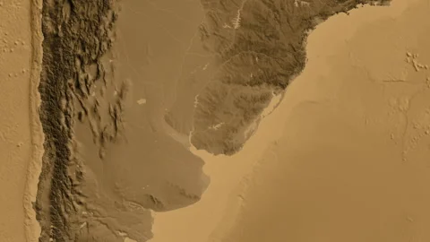 Uruguay on the globe. Regional borders. Sepia elevation. Labels Stock Footage 337788640