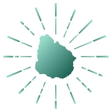 Uruguay gradiented sunburst. Map of the country with colorful star rays. Ur.. Stock Illustration