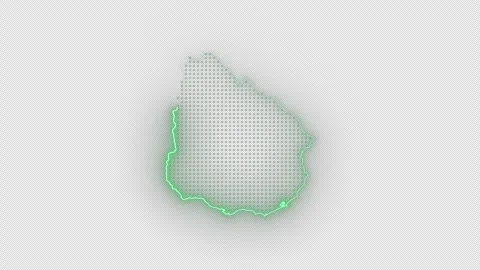 Uruguay Green Neon Outline Map Infinite Loop Transparent Background 4K Vídeo Stock 338267322
