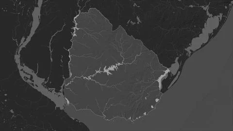 Uruguay highlighted on a Bilevel elevation map with lakes and rivers イラスト素材