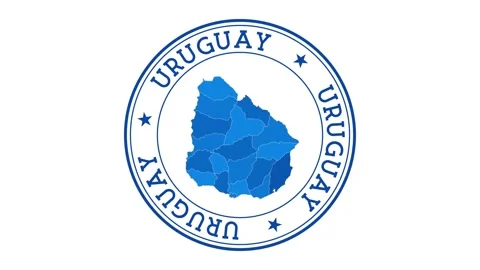 Uruguay intro. Badge with the circular name and map of country. Uruguay round... Stock Footage 229517246
