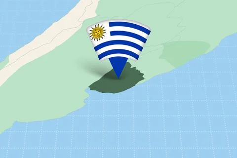 Uruguay Location Highlighted on American Map with Flag Icon. Stock Illustration