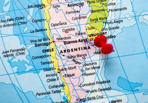 Uruguay Location on World Map Stock Photos