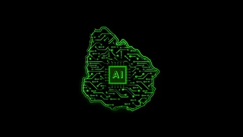 Uruguay Map AI Chipset Technology Opener Stock Footage 337082418