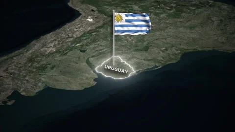 Uruguay Map Animation, 3D Waving of National Flag, Glowing Border on World Map Stock Footage 333856131