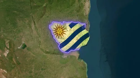 Uruguay map animation with glowing borders and vintage flag texture Vídeo Stock 344747006