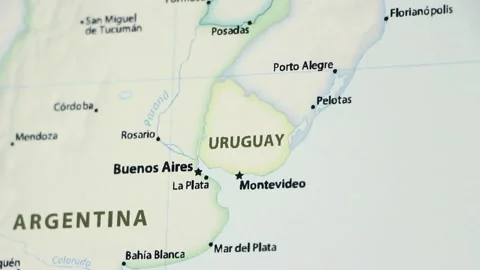Uruguay on a Map (with Defocus) Stock Footage 90277807