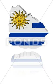 Uruguay map flag 3d render with reflection illustration Stock Illustration