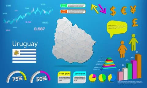 Uruguay map info graphics - charts, symbols, elements and icons collection. D イラスト素材