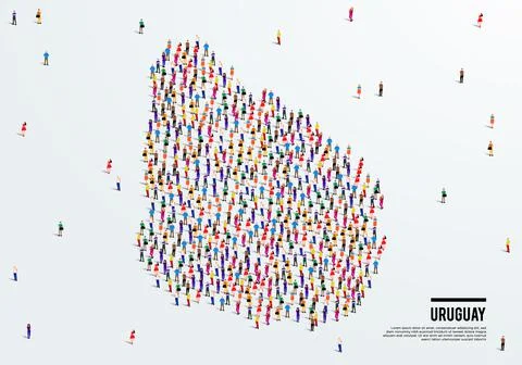 Uruguay Map. Large group of people form to create a shape of Uruguay Map. Stock Illustration