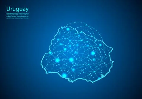 Uruguay map with nodes linked by lines. concept of global communication and b Stock Illustration
