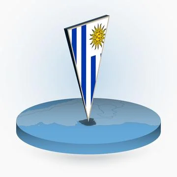 Uruguay map in round isometric style with triangular 3D flag of Uruguay Stock Illustration