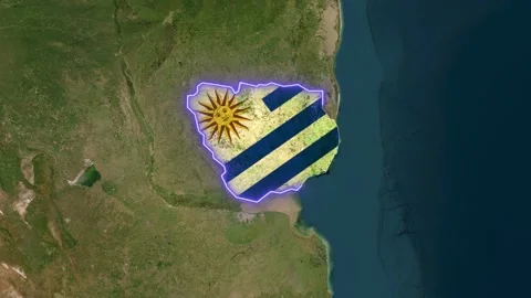 Uruguay map with waving flag digital animation for travel video footage Vídeo Stock 344747450