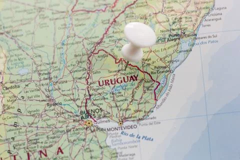 Uruguay on the map of the world. Stock Photos