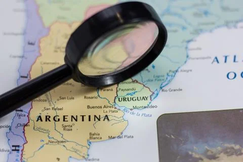 Uruguay on the map of the world. Stock Photos