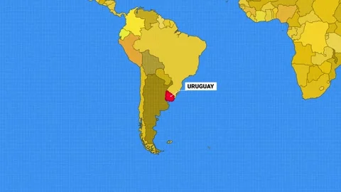 Uruguay Map Yellow and Blue Color New Style Stock Footage 342792929