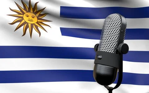 Uruguay national flag with microphone composition of voice of truth debate in Stock Illustration
