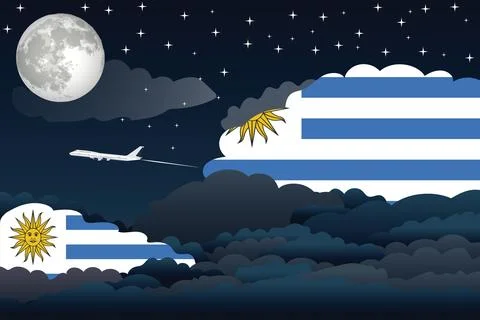 Uruguay Night Clouds Airplane Vector Illustration Stock Illustration