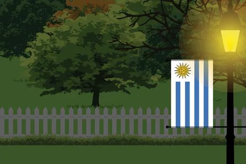 Uruguay Night Trees Lamp Vector Illustration Stock Illustration