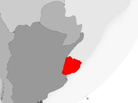 Uruguay in red on grey map Illustrazione stock